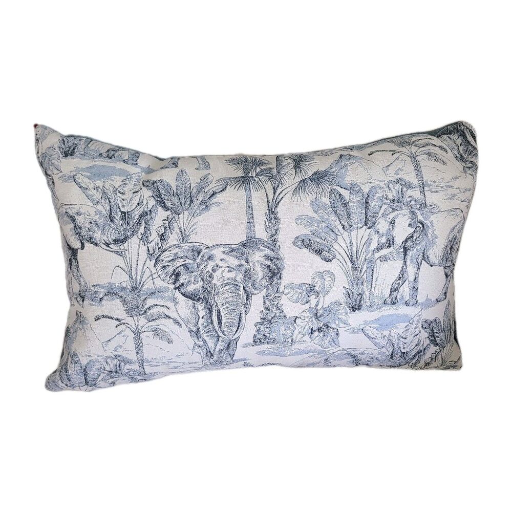 Caldeira Tapestry Navy Blue Jungle Lumbar Pillow 23"x 14.5"  Feather Fill UK New